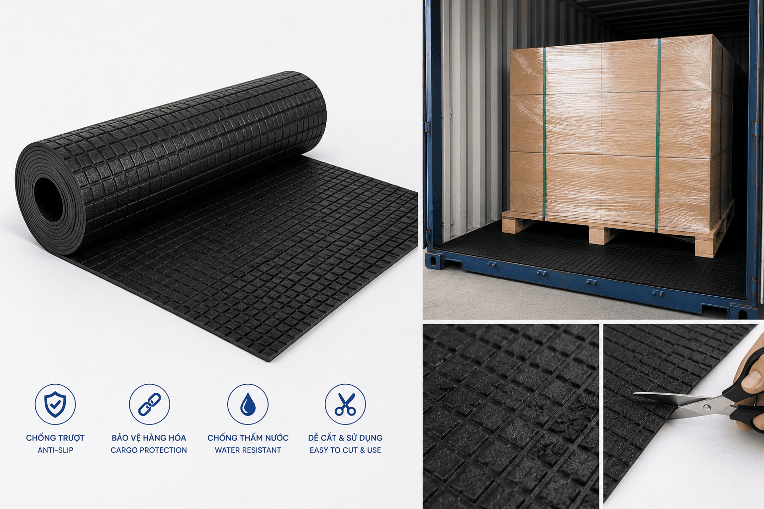 Thảm chống trượt dùng dưới pallet và hàng hóa trong container